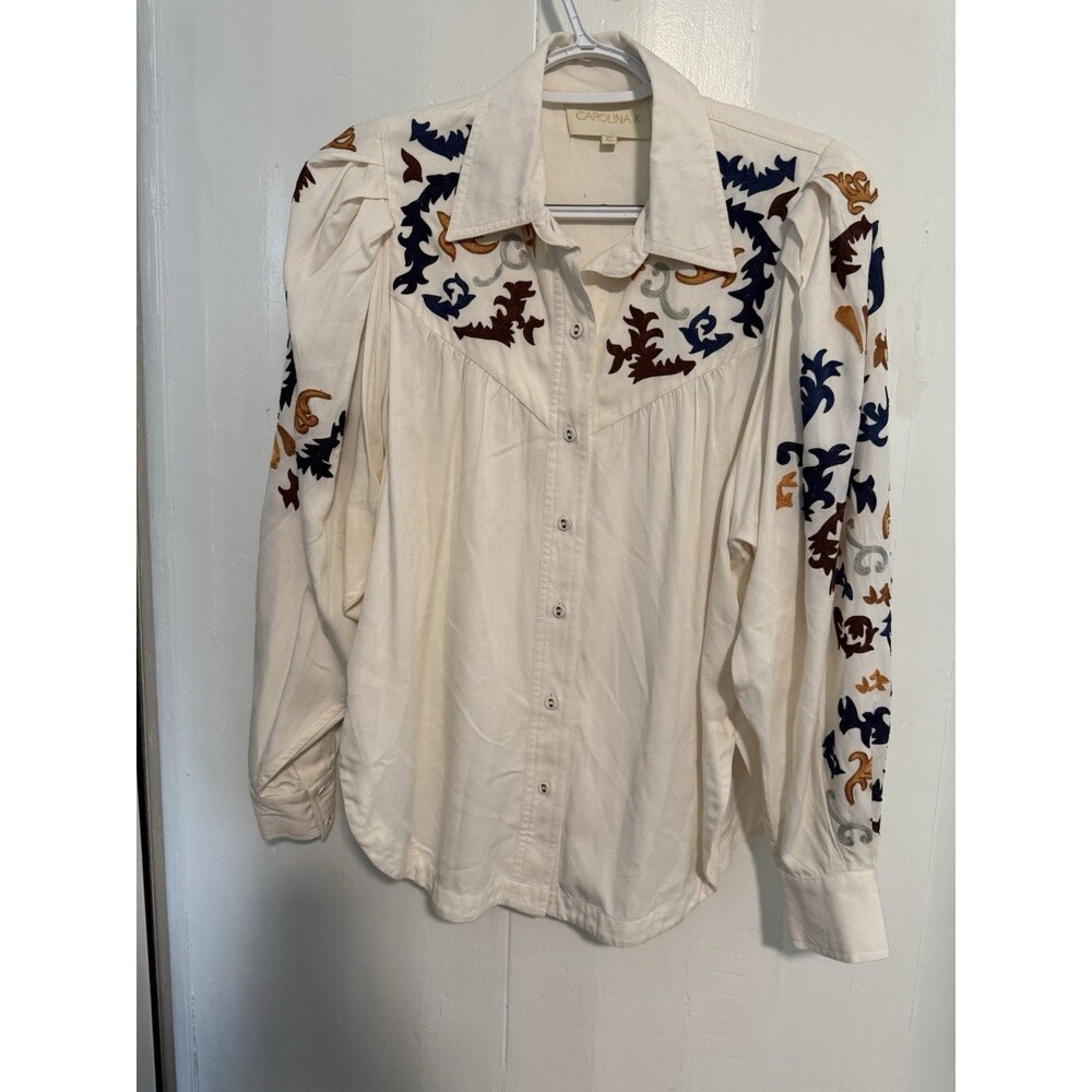Carolina K | Tops | Carolina K  Western Embroidered Ivory LS Blouse  Size XS